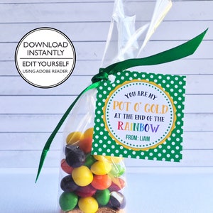 Pot of Gold St. Patrick's Day Favor Tags - Pot o' Gold at the end of the rainbow - Printable and Editable