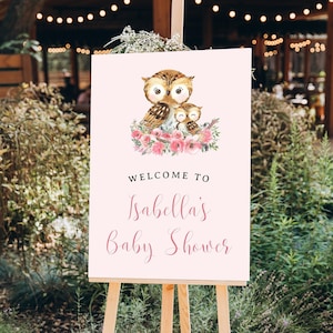 Owl Baby Shower Welcome Poster Editable and Printable Baby Shower Poster Baby Girl Baby Shower Owl Baby Shower 画像 1