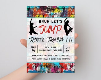 Trampoline Park Party Invitation, Jump Invitation, Boy's Trampoline Park Invite, Graffiti Invitation, Kids Jump Party, Teen Boy Birthday