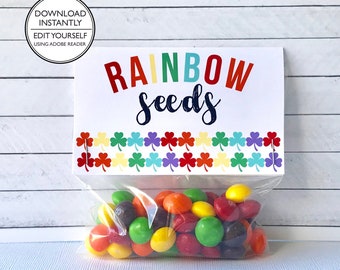 Rainbow Seeds Treat Bag Topper - St. Patrick's Day Printable - St. Patrick's Day - For Kids - Rainbow Shamrocks