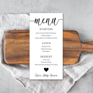 Minimalist Menu Template, Baby Shower Menu, Minimalist Black and White Menu, Modern Menu, Gender Neutral Baby Shower, Instant, Editable image 1