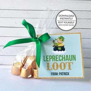 St Patrick's Day Gift Tag Leprechaun Loot Pot of Gold Tag Printable and Editable Kids St Patrick's Day image 1