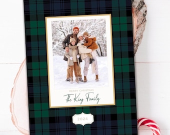 Photo Christmas Card - Family Christmas Card - Plaid Photo Greeting Card - Editable Christmas Card - Christmas Card Template