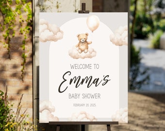 Baby Shower Welcome Sign Template, Neutral Teddy Bear Welcome Poster, Teddy Bear Baby Shower, Instant, Editable