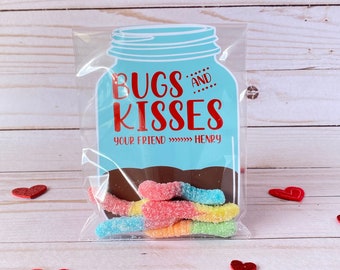 Printable Valentine - Bugs and Kisses Valentine - Gummy Worm Valentine - Printable and Editable - Valentine's Day Card - Kids Valentines