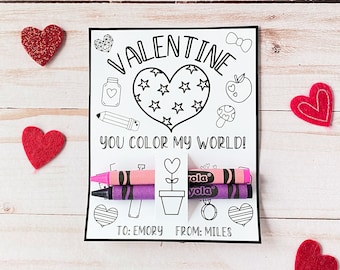 Printable Valentine - Coloring Valentine - Crayon Valentine - Printable and Editable - Valentine's Day Card - Kids Valentines