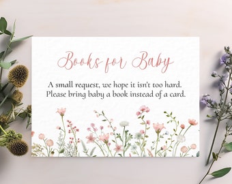 Books for Baby Card Template, Wildflower Books for Baby Card, Books for Baby Sign, Wildflower Baby Shower, Instant, Editable