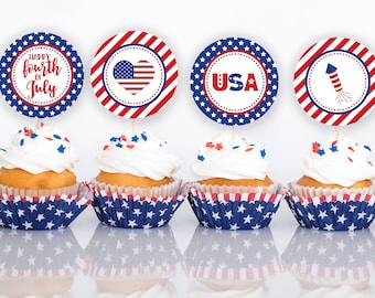 Printable 4th of July Cupcake Toppers - Instant Download - 4th of July Printables - 4th of July Party Decorations