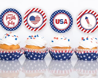 Printable 4th of July Cupcake Toppers - Instant Download - 4th of July Printables - 4th of July Party Decorations