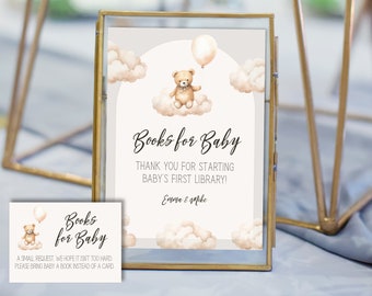 Books for Baby Card Template, Neutral Teddy Bear Books for Baby Card, Teddy Bear Baby Shower, Instant, Editable