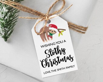 Slothy Christmas Gift Tag Template  - Sloth Gift Tags - Funny Christmas Tags - Edit yourself