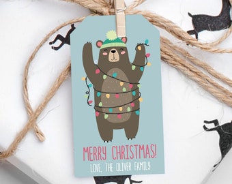 Printable Christmas Gift Tag - Editable Christmas Tag - Bear Christmas Tags - Holiday Tags - Personalized Christmas Tags - Instant Download