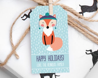 Printable Holiday Gift Tag - Editable Holiday Tag - Fox Christmas Tags - Personalized Christmas Tags - Instant Download