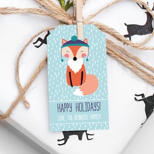 Printable Holiday Gift Tag Editable Holiday Tag Fox Christmas Tags Personalized Christmas Tags Instant Download image 1