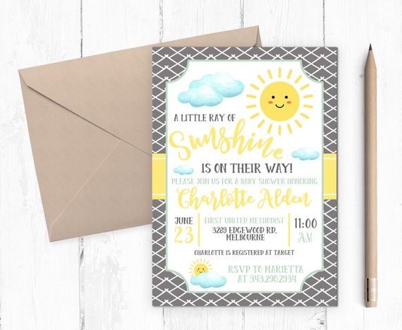 Printable You are my Sunshine Baby Shower Party Invitation Il_570xn