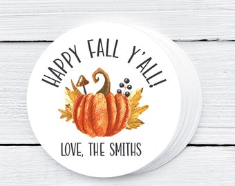 Happy Fall Y'all Favor Tags - Printable Halloween Tags - Edit and Print Yourself - Fall Stickers - Pumpkin Favor Tags