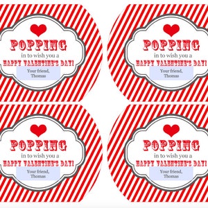 Popcorn Valentine Treat Bag Kids Valentines Popping in to say Happy Valentine's Day Personalized Classroom Valentines image 3