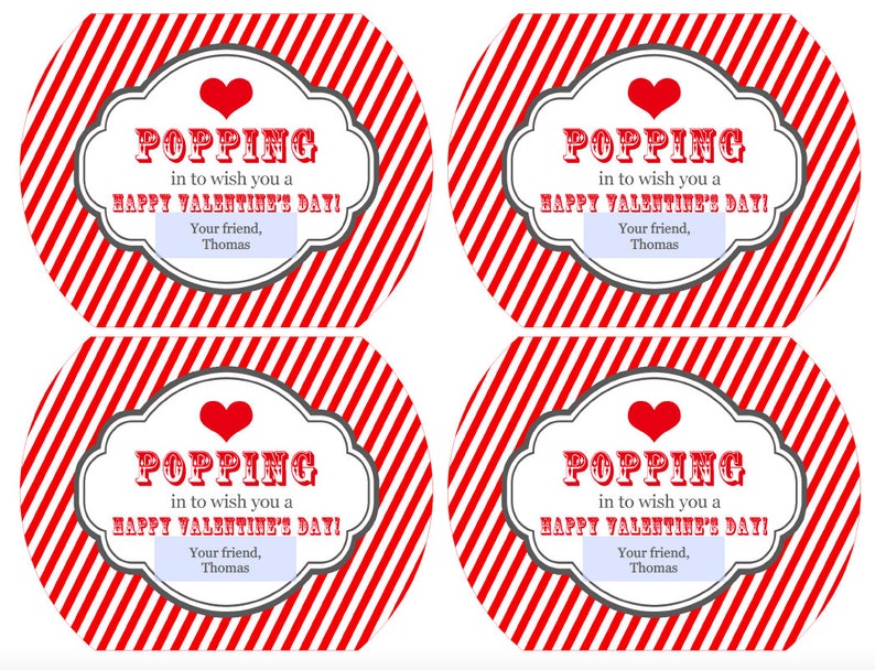 Popcorn Valentine Treat Bag Kids Valentines Popping in to say Happy Valentine's Day Personalized Classroom Valentines image 3