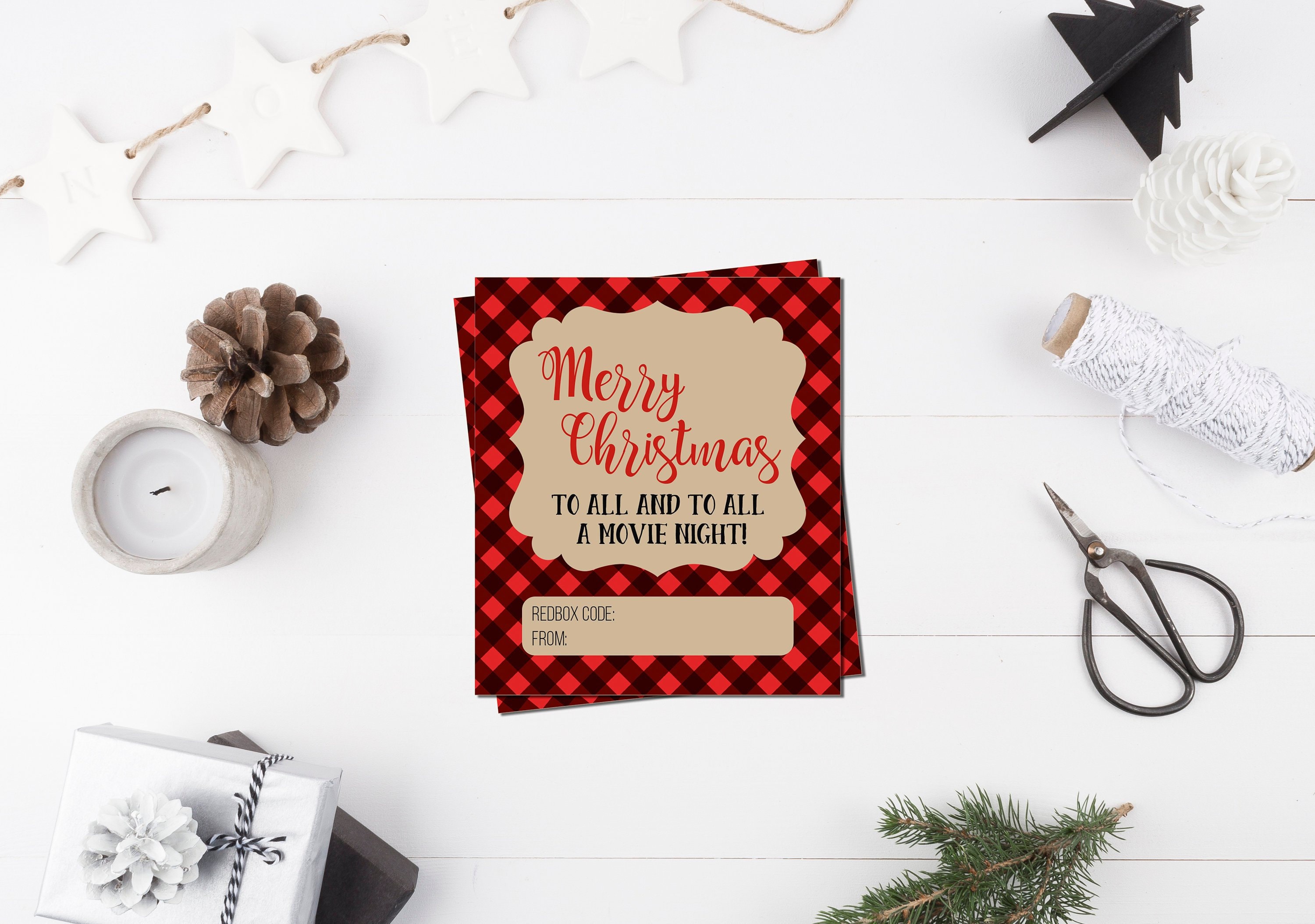 Movie Night Weihnachtsgeschenkkarte  Sofort Download  Bearbeitbar   Buffalo Plaid  Mitarbeiter Geschenk  Lehrer Geschenk  Nachbar  Geschenk - Etsy.de