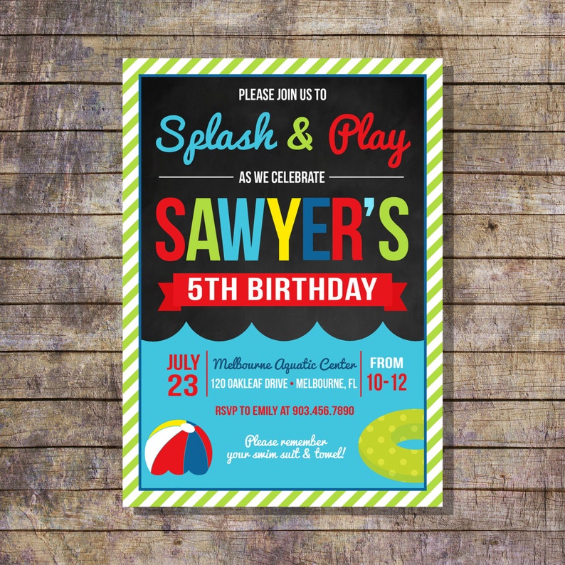 Pool Party Invite Children's Birthday Invitation DIY | Etsy