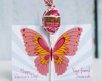 Butterfly Valentine - Butterfly Lollipop Valentine - Girls Valentines - Editable Valentine - Kids Valentines