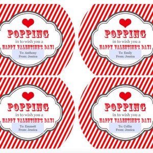 Popcorn Valentine Treat Bag Kids Valentines Popping in to say Happy Valentine's Day Personalized Classroom Valentines image 4