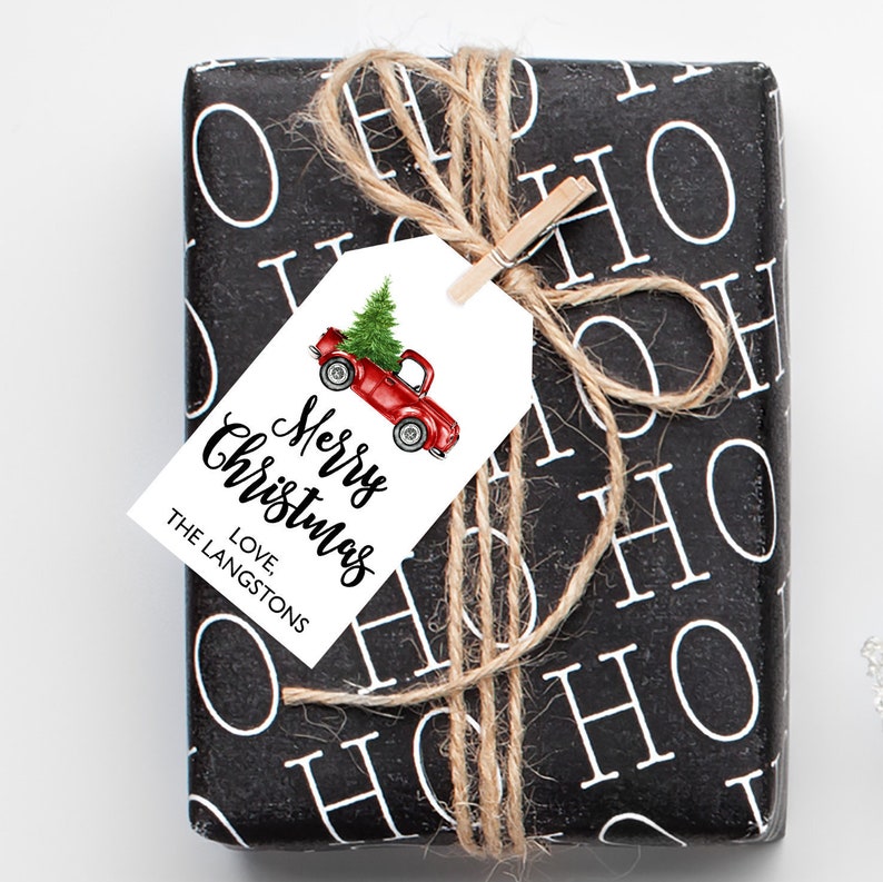 Pick up truck Christmas Gift Tags // Christmas Tree // Editable // Printable // Instant Download // Christmas Labels // Christmas Stickers image 1