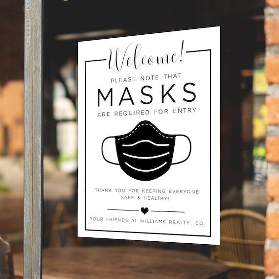 Masks Required Sign for Business - Custom Mask Sign - Tactful Mask Sign - Modern Mask Sign - Editable Mask Sign- Printable Mask Sign Il_570xn
