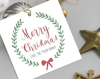 Printable Christmas Tag - Christmas Sticker - Wreath Christmas Tag - Personalized Christmas Tag