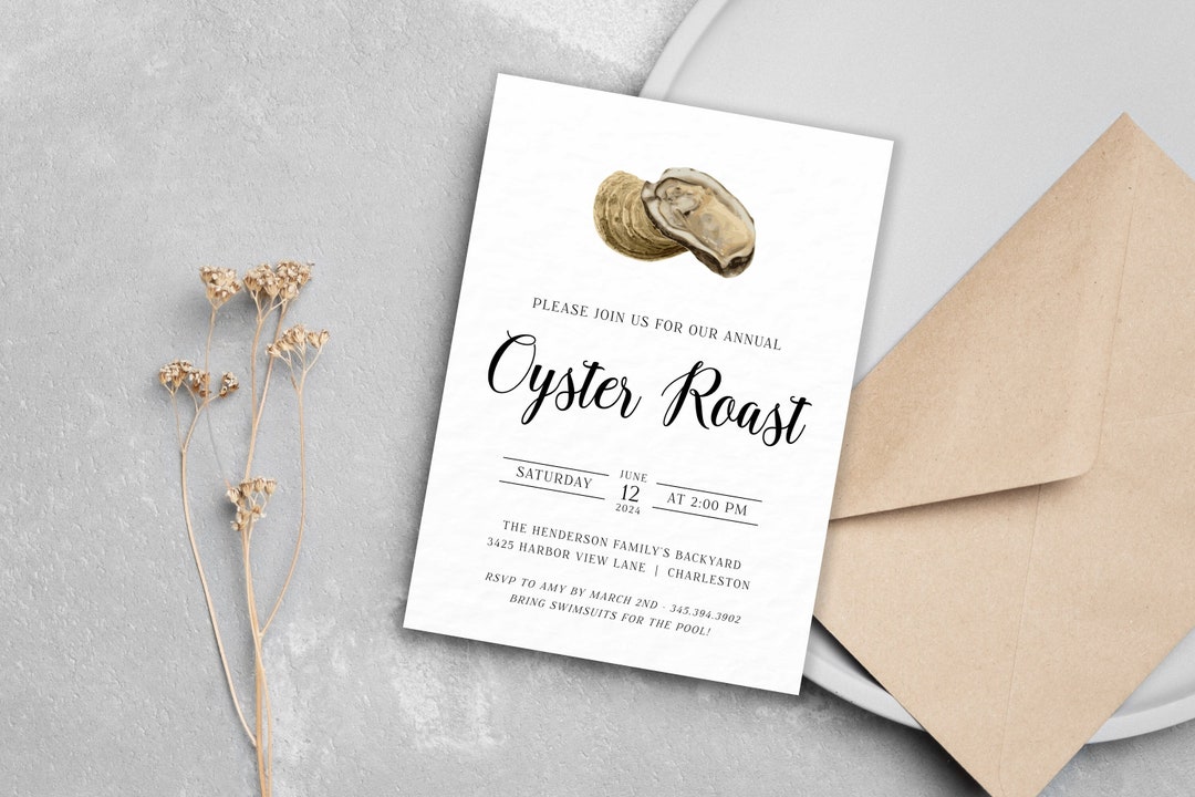 Printable Oyster Roast Party Invitation, Oyster Roast Birthday ...