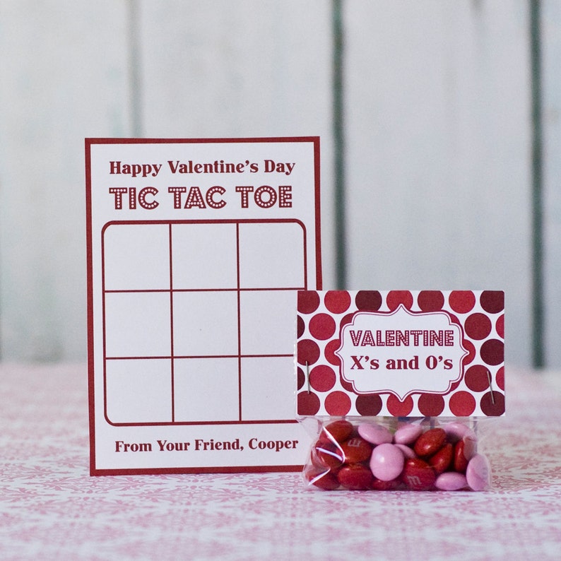 Tic Tac Toe Valentine Card Printable and Editable M&M tic tac toe Kids School Valentines image 1