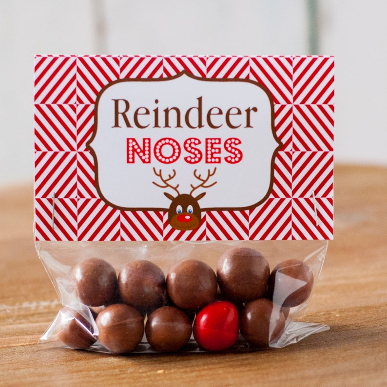 Printable Reindeer Noses Treat Bag Topper: Available instantly image 0