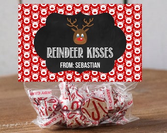 Reindeer Kisses Editable Christmas Treat Bag Topper - Instant Download - Christmas Favor bag -Teacher Christmas Gift