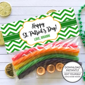 St. Patrick's Day Treat Bag Topper - St. Patrick's Day Rainbow Treat Topper - Printable and Editable - St. Patrick's Day Class Treats
