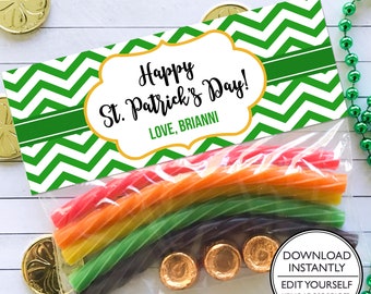St. Patrick's Day Treat Bag Topper - St. Patrick's Day Rainbow Treat Topper - Printable and Editable - St. Patrick's Day Class Treats
