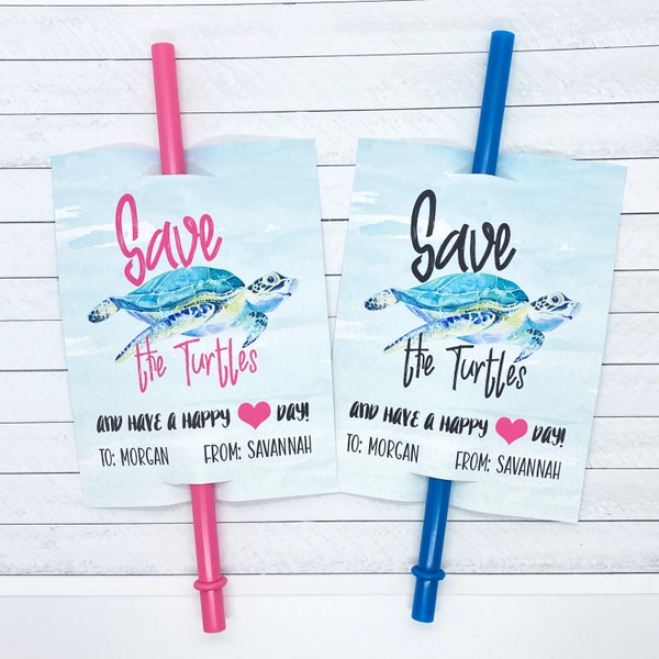 VSCO Girl Valentine Card - Save the Turtles - Straw Valentine - Teen Valentines - Printable and Editable - VSCO Valentine- Tween Valentine