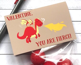 Dragon Valentine Treat Bag Topper - Kids Valentines - Personalized Class Valentines - Valentine Treat Bag