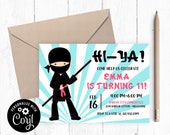 Ninja Birthday Invitation - Printable and Editable - Girl's Ninja Birthday - Karate Birthday Invitation - Gymnastics Birthday Il_170x135