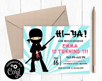 Ninja Birthday Invitation - Printable and Editable - Girl's Ninja Birthday - Karate Birthday Invitation - Gymnastics Birthday