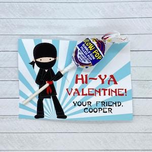 Ninja Kids Valentine  - Printable and Editable Kids Valentine - Hi-Ya Valentine - Classroom Valentines