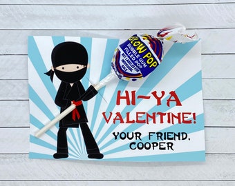 Ninja Kids Valentine  - Printable and Editable Kids Valentine - Hi-Ya Valentine - Classroom Valentines