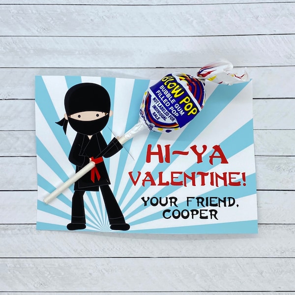 Ninja Kids Valentine  - Printable and Editable Kids Valentine - Hi-Ya Valentine - Classroom Valentines