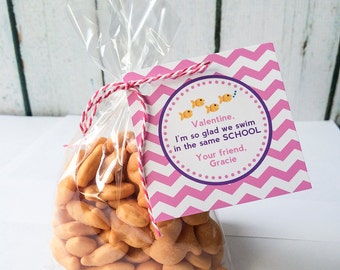 Fish Valentine Card - Goldfish Valentine Treat Bag - Kids Valentines - Personalized Class Valentines - Valentines for Girls