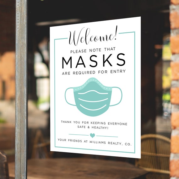 Masks Required Sign for Business - Custom Mask Sign - Tactful Mask Sign - Modern Mask Sign - Editable Mask Sign- Printable Mask Sign Il_570xn