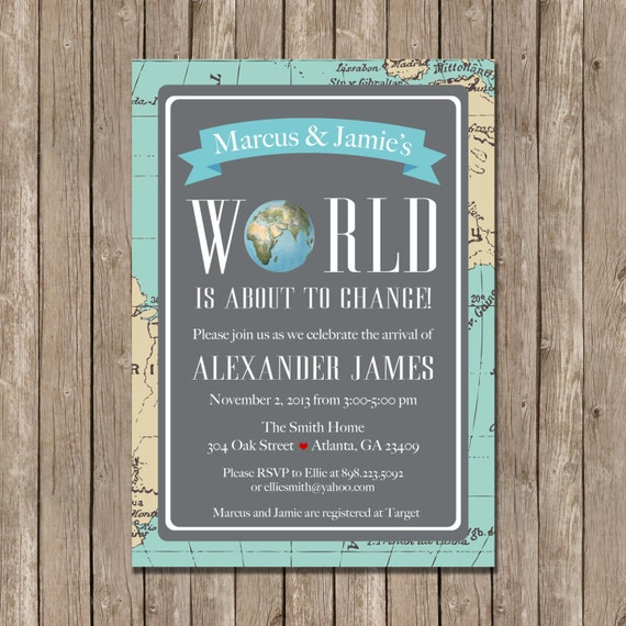 Printable World Themed Baby Shower Invitation Il_570xn