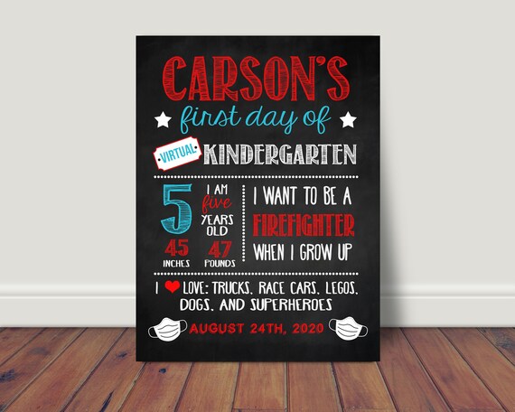 First Day of School Sign - Virtual First Day of School - First Day of School Chalkboard - Custom First Day Sign - First Day Sign with Mask Il_570xn