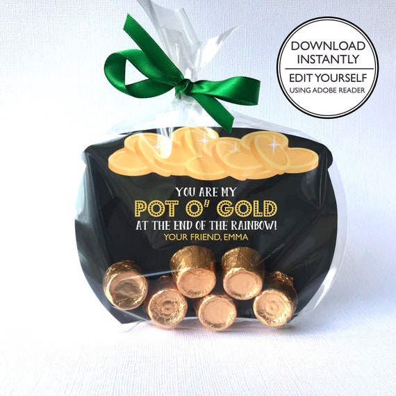 Pot of Gold Treat Bag - St. Patrick's Day Treat Bag - St. Patrick's Day Class Treats - Printable and Editable - Party Favors Il_570xn