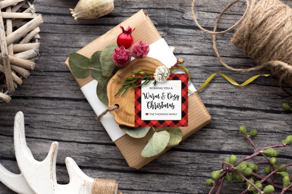 Buffalo Plaid Warm and Cozy Editable Christmas Present Gift Tags // Editable Gift Tags Il_570xn