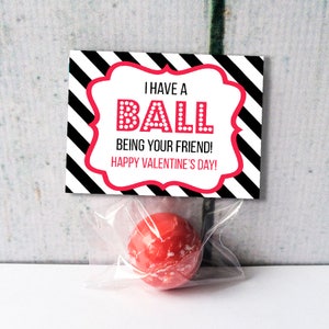 Ball Kids Valentine - Printable and Editable Kids Valentine - I Have a Ball - Black and Red - Classroom Valentines