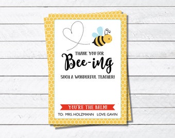 End of Year Teacher Card - You're the Balm - Thank you for BEEING my Teacher - Lip Balm Teacher GIft -Teacher Appreciation Gift - Printable